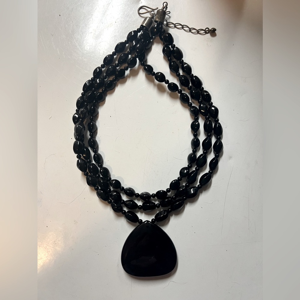 JAY KING STERLING SILVER RARE HARD TO FIND  black agate 3 strand necklace